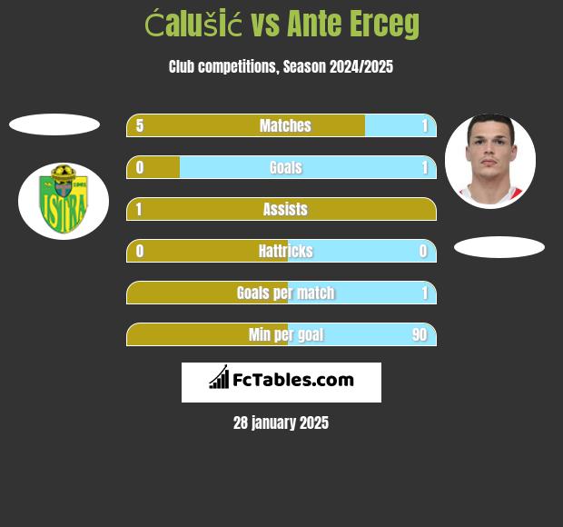 Ćalušić vs Ante Erceg h2h player stats