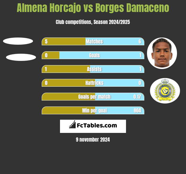 Almena Horcajo vs Borges Damaceno h2h player stats