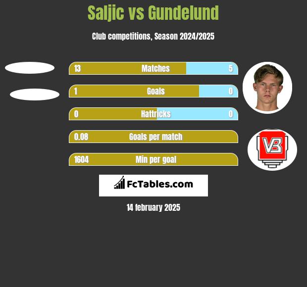 Saljic vs Gundelund h2h player stats