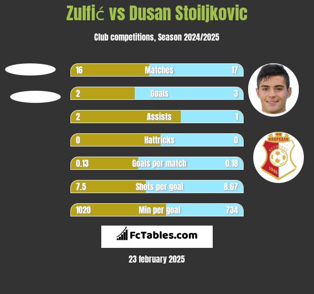 Zulfić vs Dusan Stoiljkovic h2h player stats