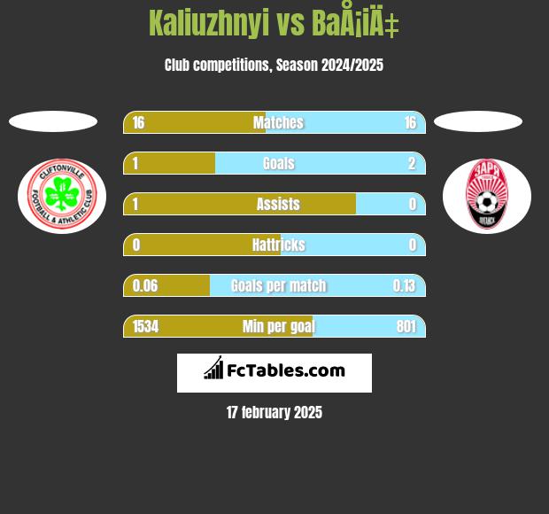 Kaliuzhnyi vs BaÅ¡iÄ‡ h2h player stats