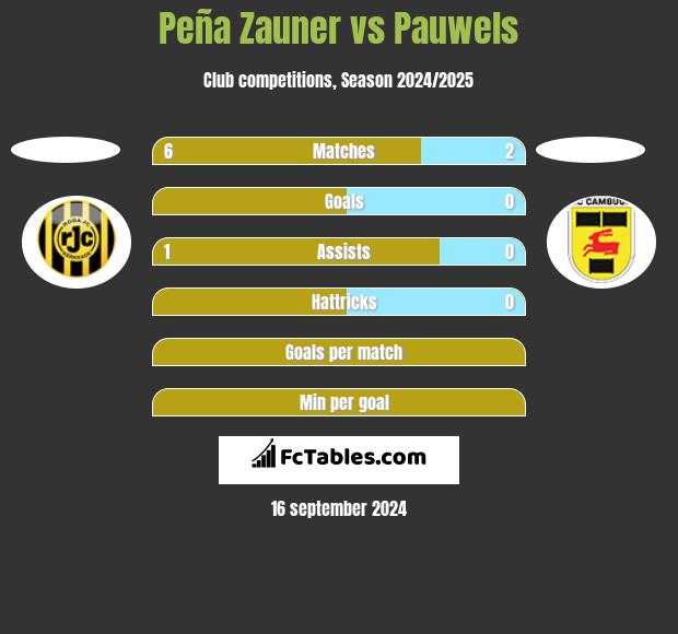 Peña Zauner vs Pauwels h2h player stats