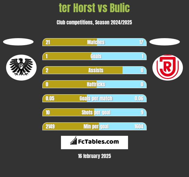 ter Horst vs Bulic h2h player stats