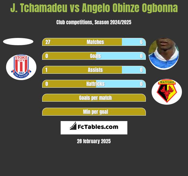 J. Tchamadeu vs Angelo Obinze Ogbonna h2h player stats