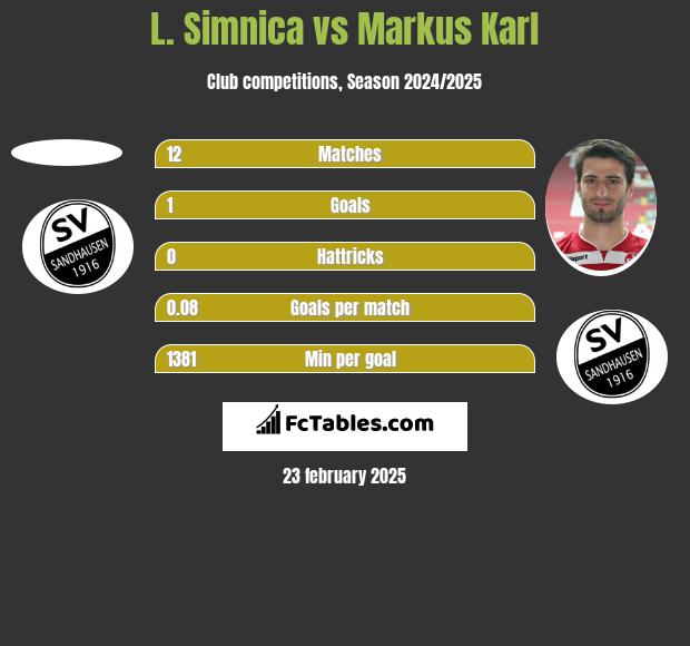 L. Simnica vs Markus Karl h2h player stats