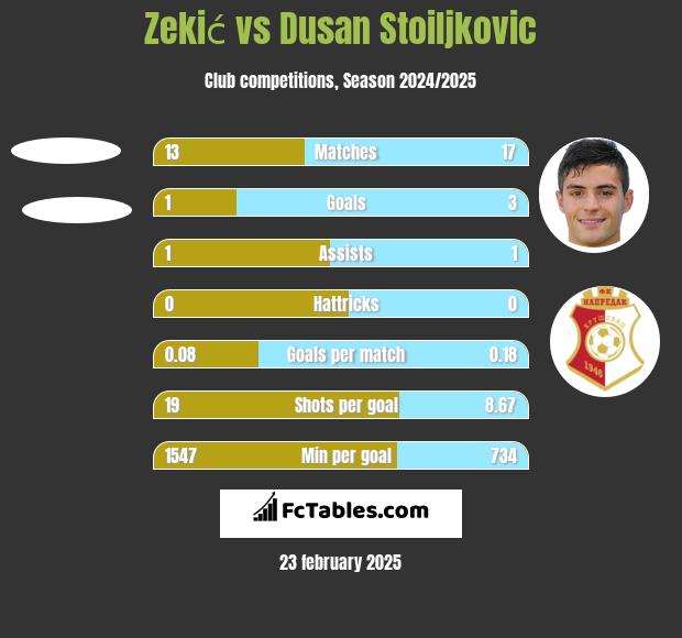 Zekić vs Dusan Stoiljkovic h2h player stats