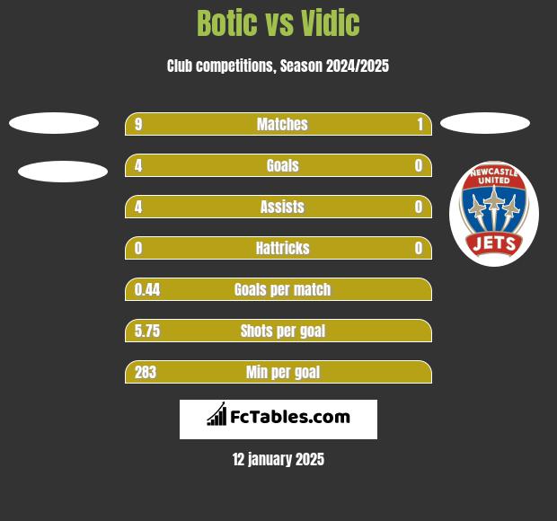 Botic vs Vidic h2h player stats