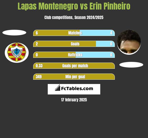 Lapas Montenegro vs Erin Pinheiro h2h player stats