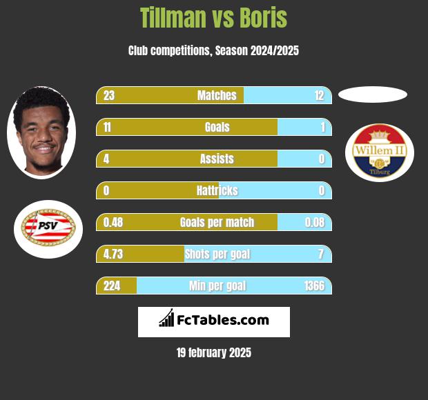 Tillman vs Boris h2h player stats