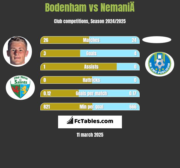 Bodenham vs NemaniÄ h2h player stats