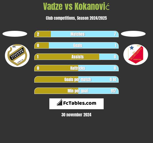 Vadze vs Kokanović h2h player stats