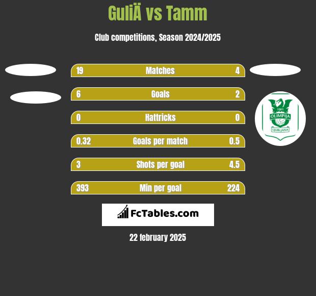 GuliÄ vs Tamm h2h player stats