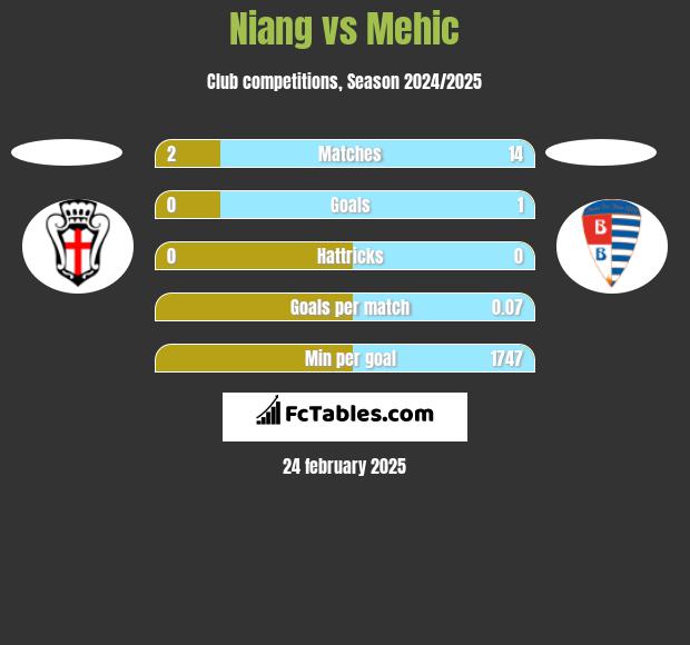 Niang vs Mehic h2h player stats