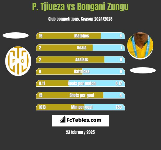 P. Tjiueza vs Bongani Zungu h2h player stats