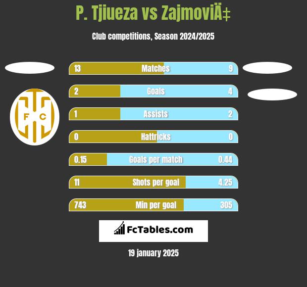 P. Tjiueza vs ZajmoviÄ‡ h2h player stats