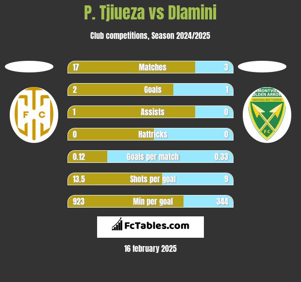 P. Tjiueza vs Dlamini h2h player stats