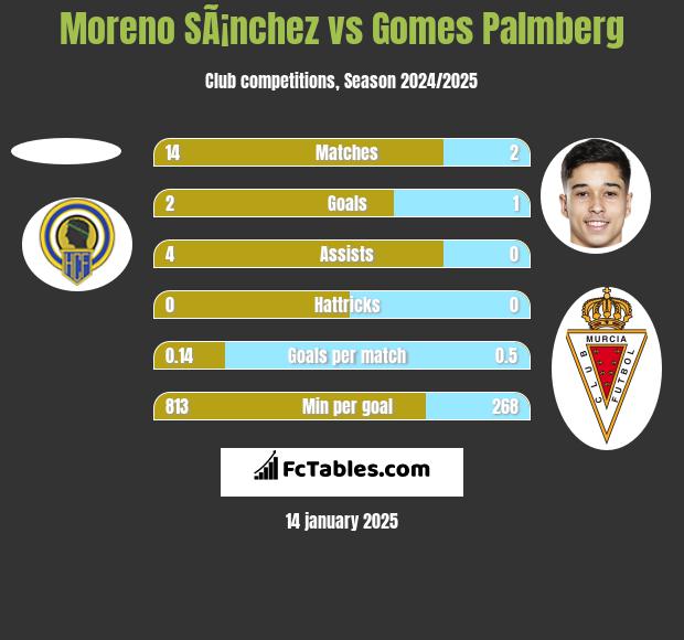 Moreno SÃ¡nchez vs Gomes Palmberg h2h player stats