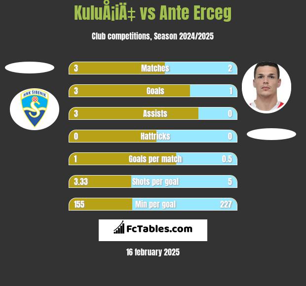 KuluÅ¡iÄ‡ vs Ante Erceg h2h player stats