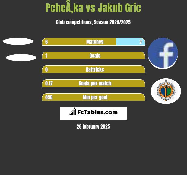 PcheÅ‚ka vs Jakub Gric h2h player stats