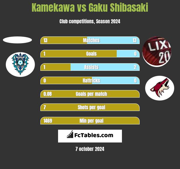 Kamekawa vs Gaku Shibasaki h2h player stats