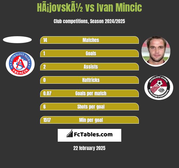 HÃ¡jovskÃ½ vs Ivan Mincic h2h player stats