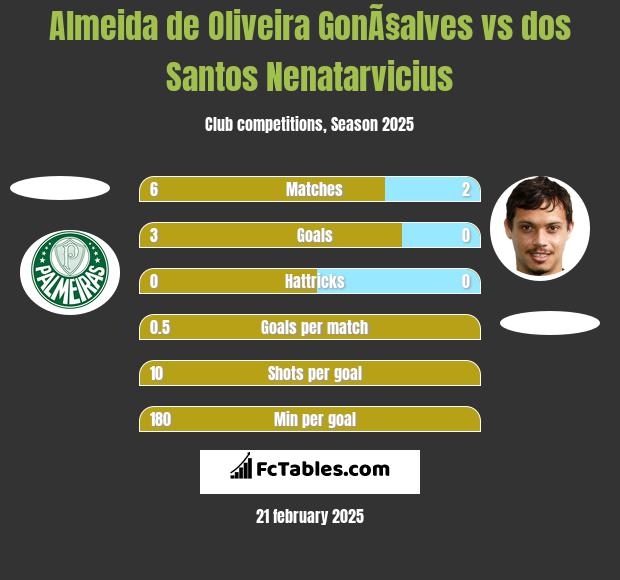 Almeida de Oliveira GonÃ§alves vs dos Santos Nenatarvicius h2h player stats