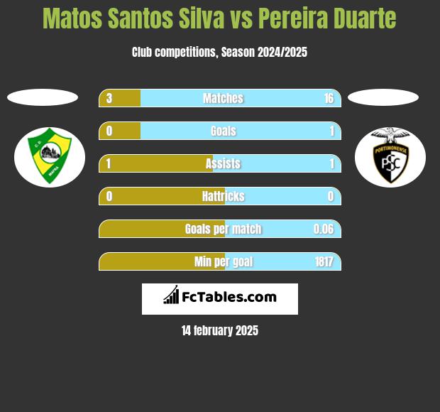 Matos Santos Silva vs Pereira Duarte h2h player stats