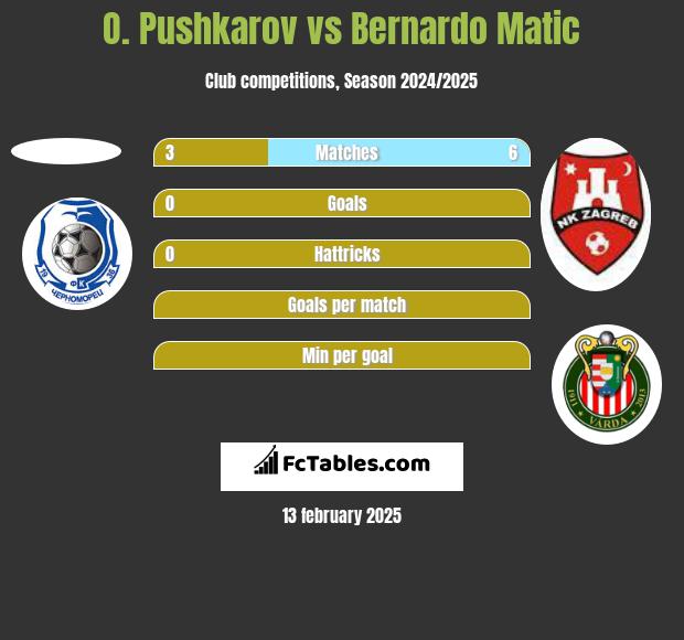 O. Pushkarov vs Bernardo Matic h2h player stats