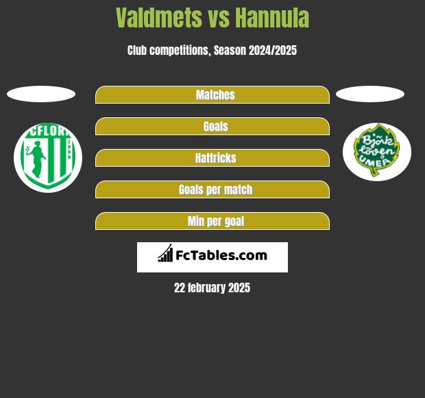 Valdmets vs Hannula h2h player stats