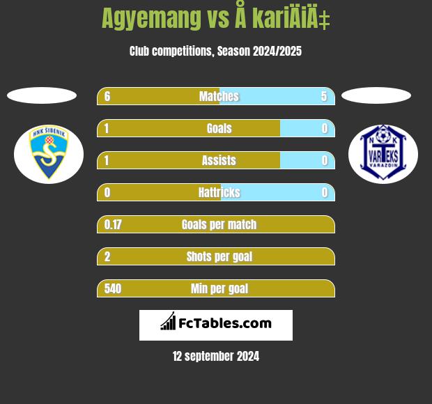 Agyemang vs Å kariÄiÄ‡ h2h player stats