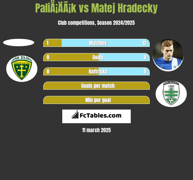 PaliÅ¡ÄÃ¡k vs Matej Hradecky h2h player stats