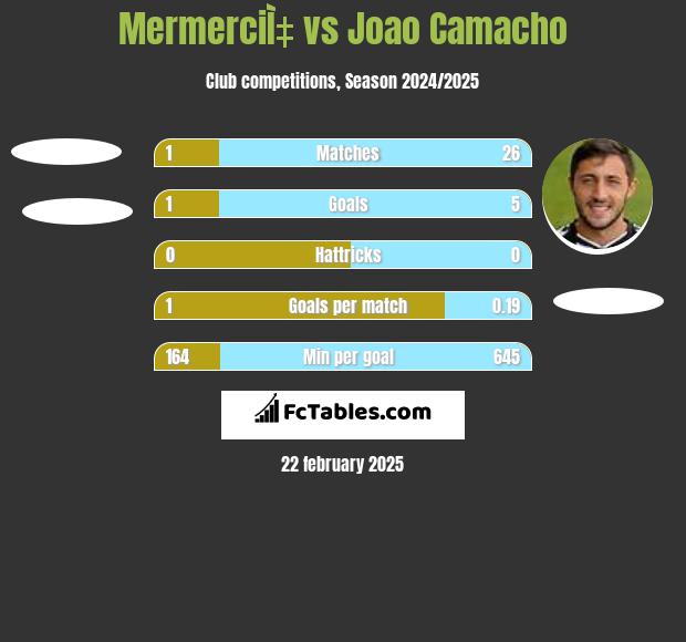 MermerciÌ‡ vs Joao Camacho h2h player stats