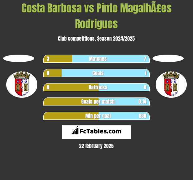 Costa Barbosa vs Pinto MagalhÃ£es Rodrigues h2h player stats