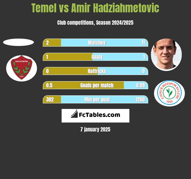 Temel vs Amir Hadziahmetovic h2h player stats