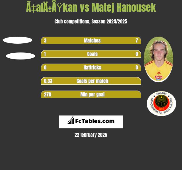 Ã‡alÄ±ÅŸkan vs Matej Hanousek h2h player stats