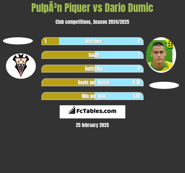 PulpÃ³n Piquer vs Dario Dumic h2h player stats