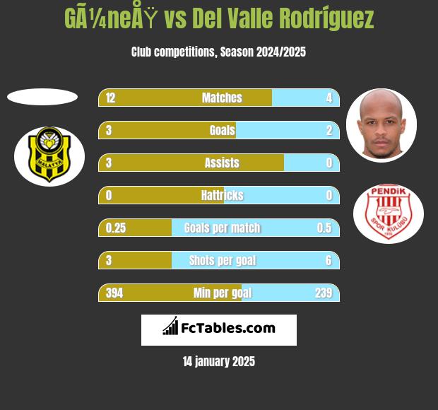 GÃ¼neÅŸ vs Del Valle Rodríguez h2h player stats