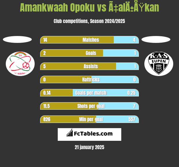 Amankwaah Opoku vs Ã‡alÄ±ÅŸkan h2h player stats