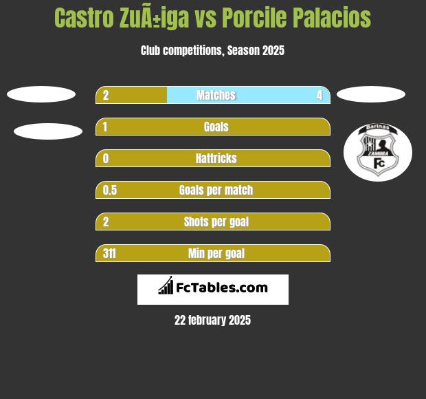 Castro ZuÃ±iga vs Porcile Palacios h2h player stats